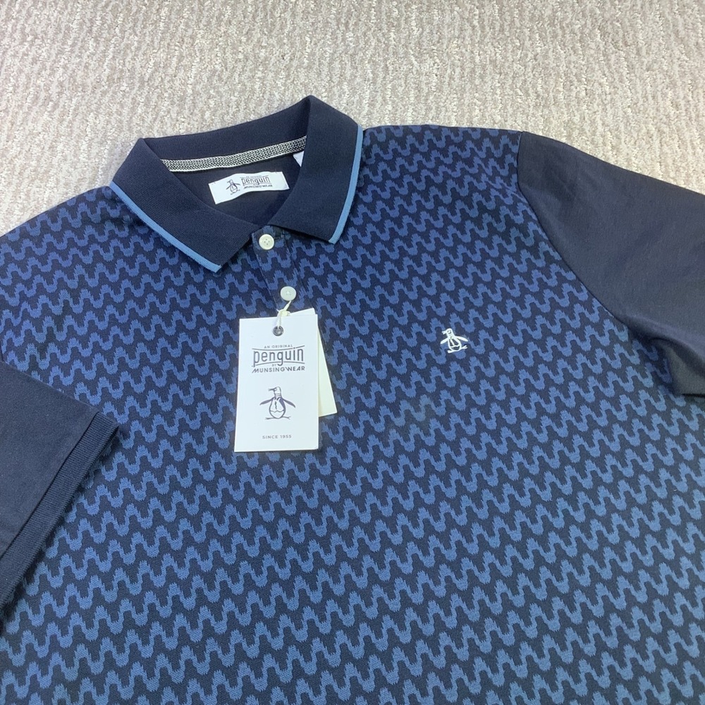 Penguin by Munsingwear Mens Polo Shirt Dark Sapphire Jacquard Size L NWT